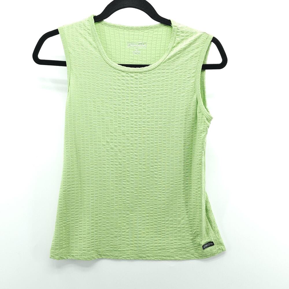 Athleta Shirt Womens Medium Green Waffle Knit Sleeveless Tank Top Made USA Gym
